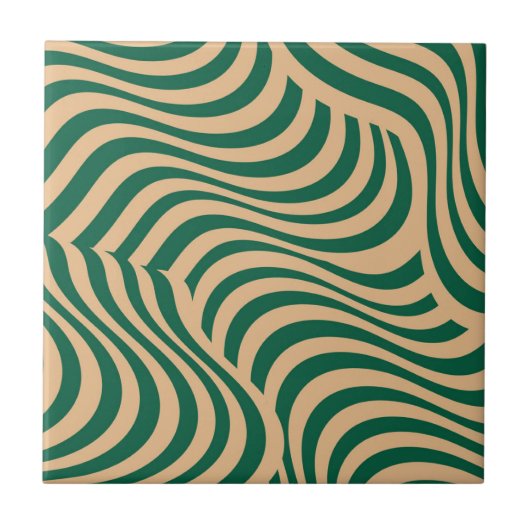 Groene Beige Zebra Stripe Moderne Minimalistische Tegeltje (Voorkant)