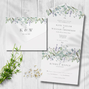 Groene Beplanting Salie En Seringen Monogram Huwel All In One Uitnodiging