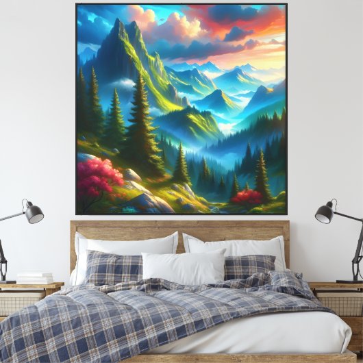 Groene berg - canvas afdruk (Insitu (Slaapkamer))
