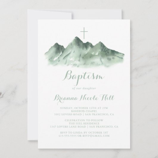 Groene Berg Land Kalligrafie Doop Kaart (Voorkant)