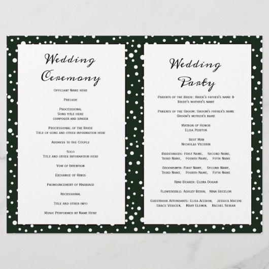 Groene bergen en naaldgevouwen trouwprogramma (Achterkant)