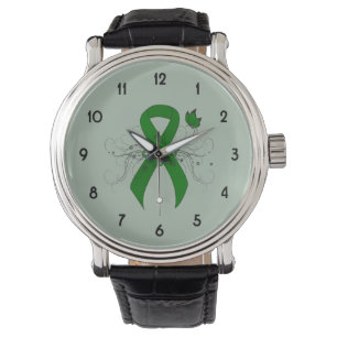 Groene bewustmakingslint met vlinder horloge