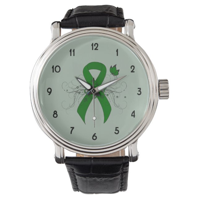 Groene bewustmakingslint met vlinder horloge (Voorkant)