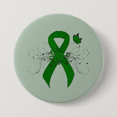 Groene bewustmakingslint met vlinder ronde button 7,6 cm (Voorkant)