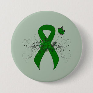 Groene bewustmakingslint met vlinder ronde button 7,6 cm