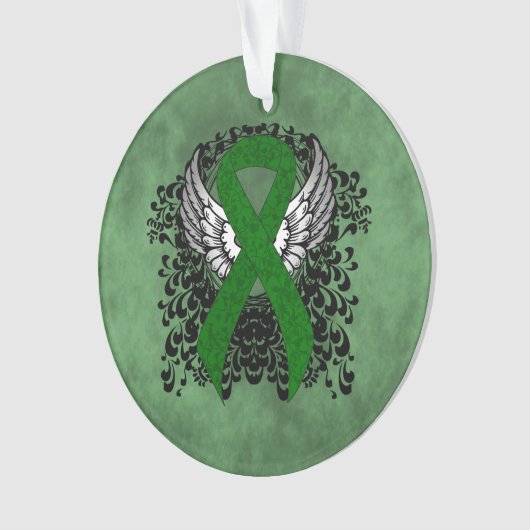 Groene Bewustmakingslint met Wings Ornament (voorkant)