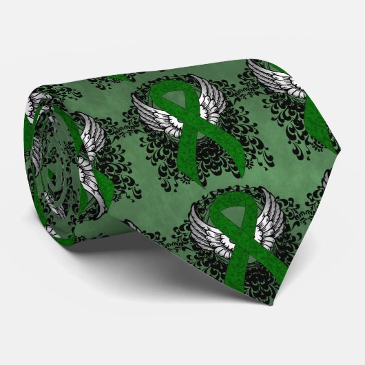 Groene Bewustmakingslint met Wings Stropdas (Opgerold)