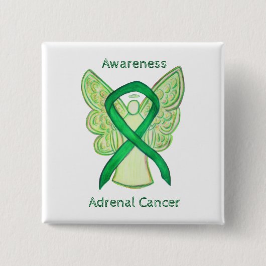 Groene bewustzijn bij bijnierkanker Ribbon Angel P Vierkante Button 5,1 Cm (Voorkant)