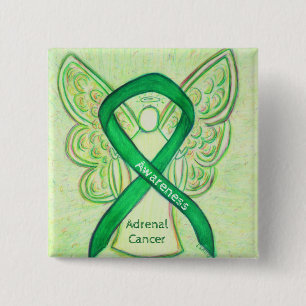 Groene bewustzijn bij bijnierkanker Ribbon Angel P Vierkante Button 5,1 Cm