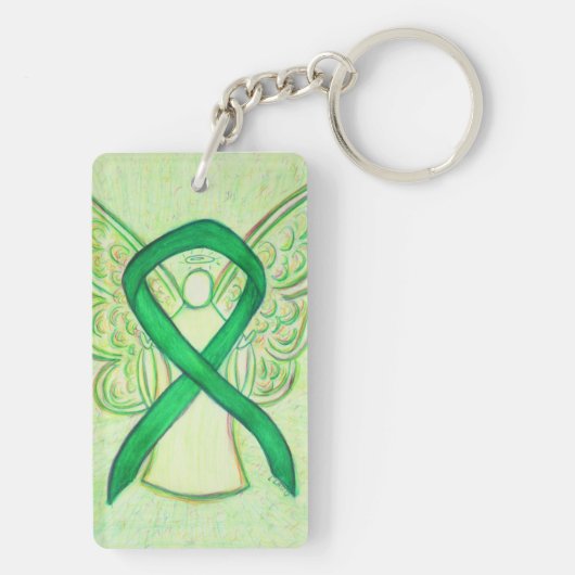 Groene bewustzijn Ribbon Angel - sleutelketen Sleutelhanger (achterkant)