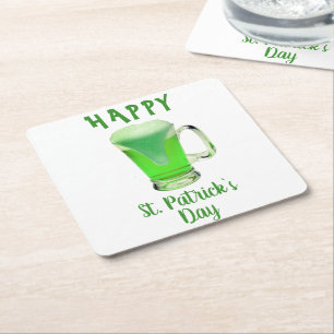 Groene bierglas Gelukkige St. Patrick`s dag Vierkante Kartonnen Onderzetter