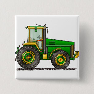 Groene Big Tractor Pins Vierkante Button 5,1 Cm
