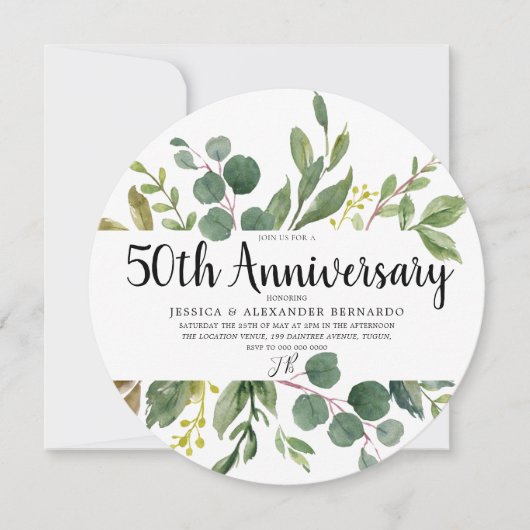 Groene Blad Aquarel 50ste Huwelijksverjaardag Kaart (Voorkant)