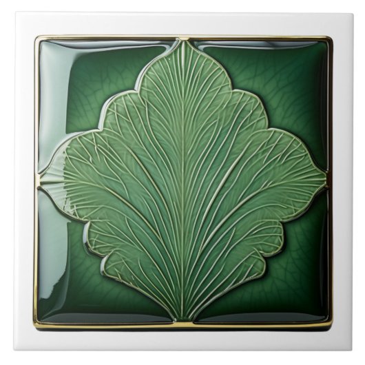 Groene Blad Art Deco Tegeltje (Voorkant)