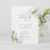 Groene Blad Bloemen Bruiloft Uitnodiging (Staand voorkant)