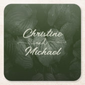 Groene blad elegante groen lente bruiloft vierkante kartonnen onderzetter (Voorkant)