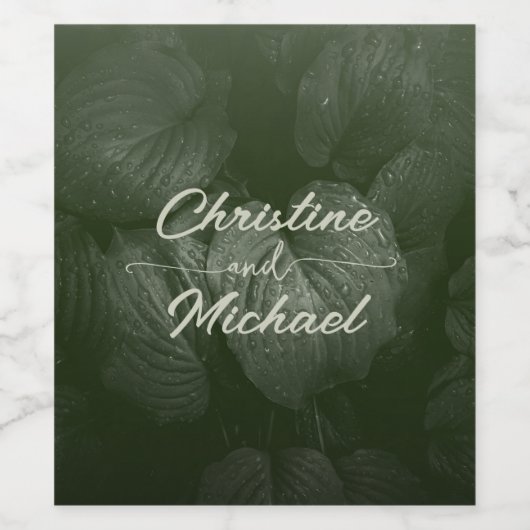 Groene blad elegante groen lente bruiloft wijn etiket (Enkel label)