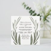 Groene Blad Krans Trouw Uitnodiging (Staand voorkant)