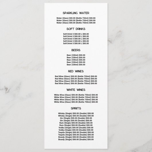 Groene Blad, Restaurant Slimline Menu (Achterkant)
