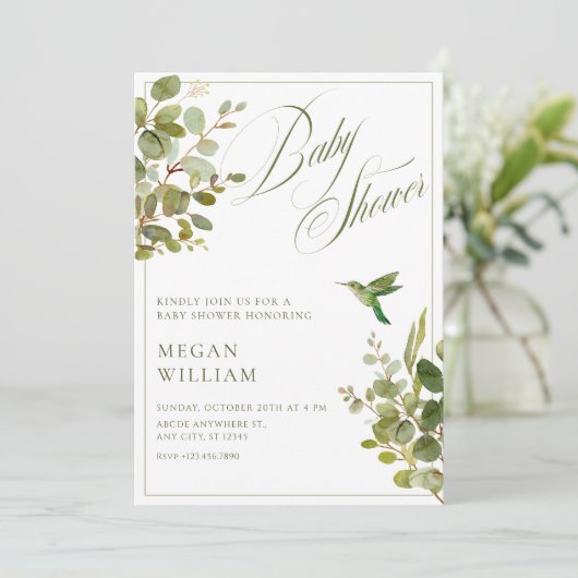 Groene bladeren baby shower kaart (Staand voorkant)