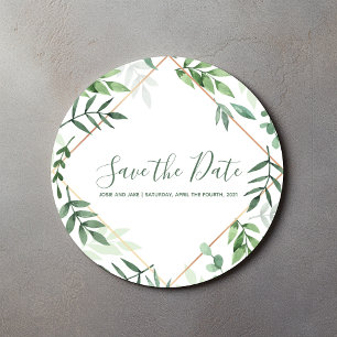 Groene bladeren Bewaar de datum tuin bruiloft Ronde Sticker