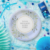 Groene Bladeren Blauwe Aquarel Viering Papieren Bordje (Feest)