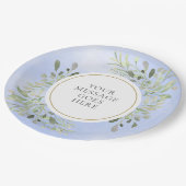 Groene Bladeren Blauwe Aquarel Viering Papieren Bordje (Gekanteld)