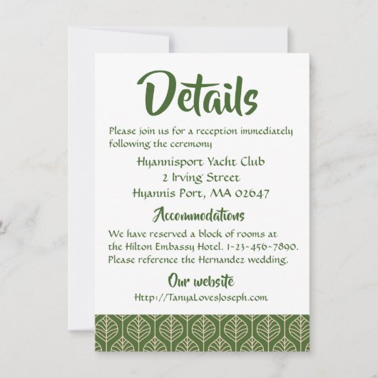 Groene Bladeren Boho Trouw Richting Details Blad Kaart (Voorkant)