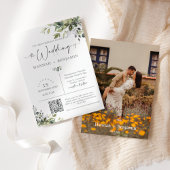 Groene bladeren bruiloft moderne minimale QR-code Kaart