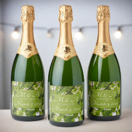 Groene bladeren bruiloft mousserende wijn fles lab sparkling wijnetiket