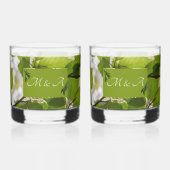 Groene bladeren bruiloft tuimelaar glas (Achterkant)