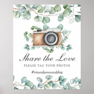 Groene Bladeren Deel de Liefde Tag Foto Bruiloft Poster
