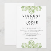 Groene bladeren Duo | Waterverf bruiloft uitnodige Kaart (Voorkant / Achterkant)