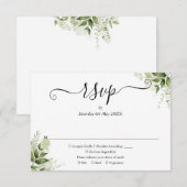 Groene Bladeren Elegant Script Bruiloft RSVP Kaartje (Voorkant / Achterkant)
