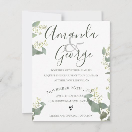 Groene bladeren | Elegant Script | Verlenging van  Kaart (Voorkant)