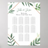 Groene bladeren Elegant Wedding Seating Chart Poster (Voorkant)