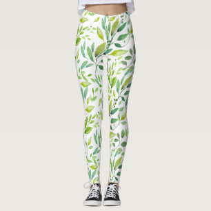 Groene bladeren en bessen Waterverf Leggings