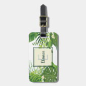 Groene bladeren en bloemen tropische monogram bagagelabel (Voorkant verticaal)
