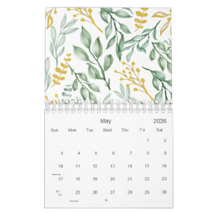 Groene bladeren en goudgele bloemen 2026 kalender