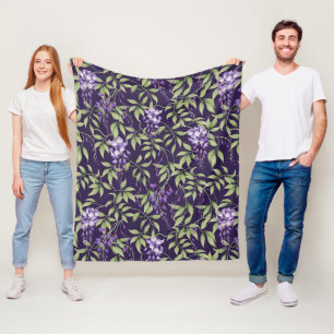Groene bladeren en Wisteria bloempatroon Fleece Deken