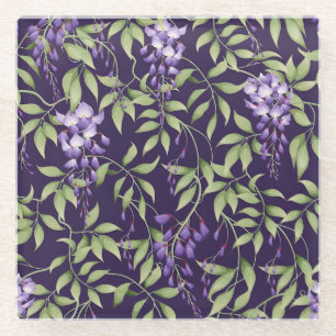 Groene bladeren en Wisteria Bloempatroon Glazen Onderzetter