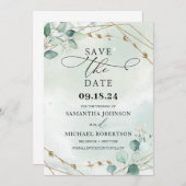 Groene bladeren eucalyptus bladeren lijst save the date (Voorkant / Achterkant)