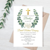 Groene bladeren krans doop uitnodiging in het Spaa