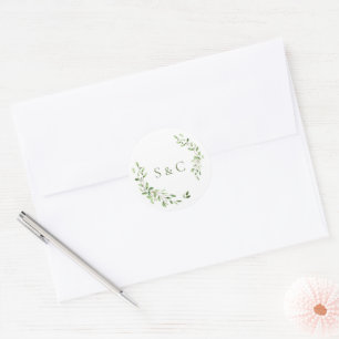 Groene bladeren krans Monogram bruiloft Ronde Sticker