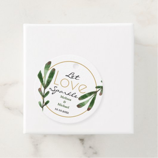 Groene bladeren Laat liefde sprankelen bruiloft da Bedankjes Labels (In situ)