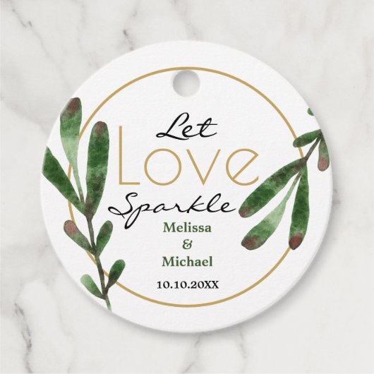 Groene bladeren Laat liefde sprankelen bruiloft da Bedankjes Labels (Voorkant)