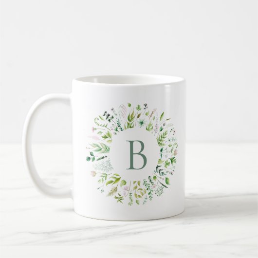 Groene bladeren met Mok koffie (Links)