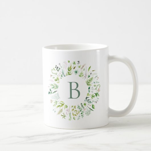 Groene bladeren met Mok koffie (Rechts)