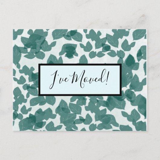 Groene bladeren op blauwe adreswijziging briefkaart (Voorkant)