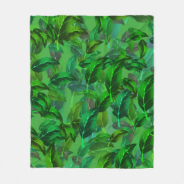 Groene Bladeren Patroon Fleece Deken